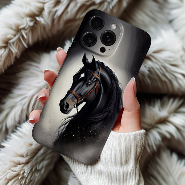 Coque iPhone Design Cheval Noir Artistique