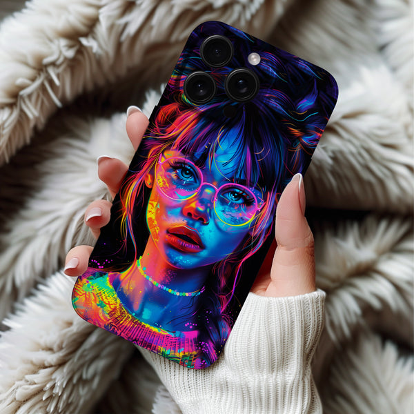 Coque iPhone Portrait Futuriste avec Éclairage Néon