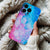 Coque iPhone marbré bleu et rose