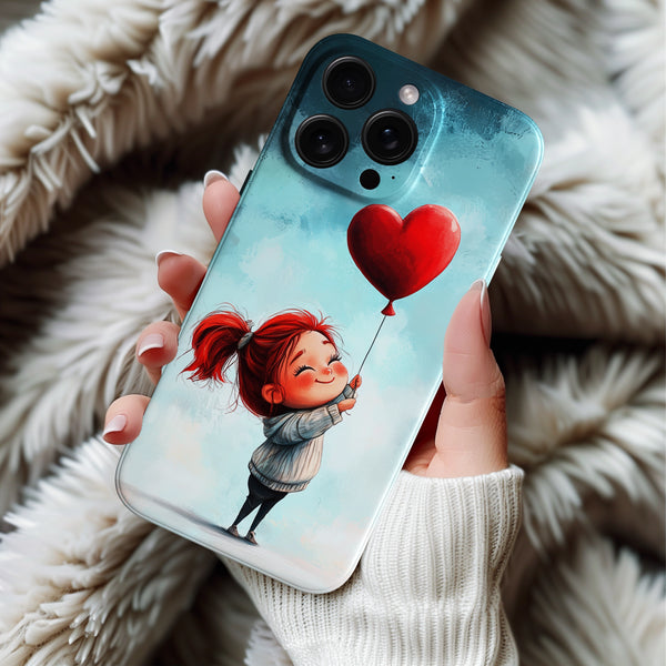 Coque iPhone Adorable avec Fille et Ballon en Cœur