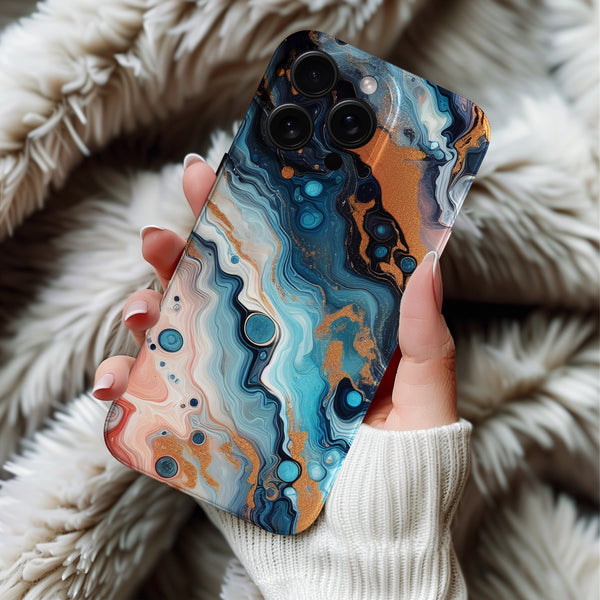 Coque iPhone Marbrée Bleue et Or