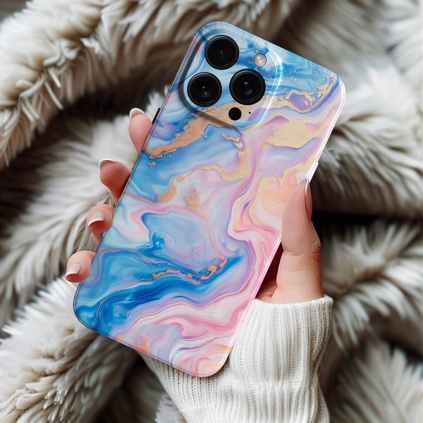 Coque iPhone Marbrée Bleue et Rose