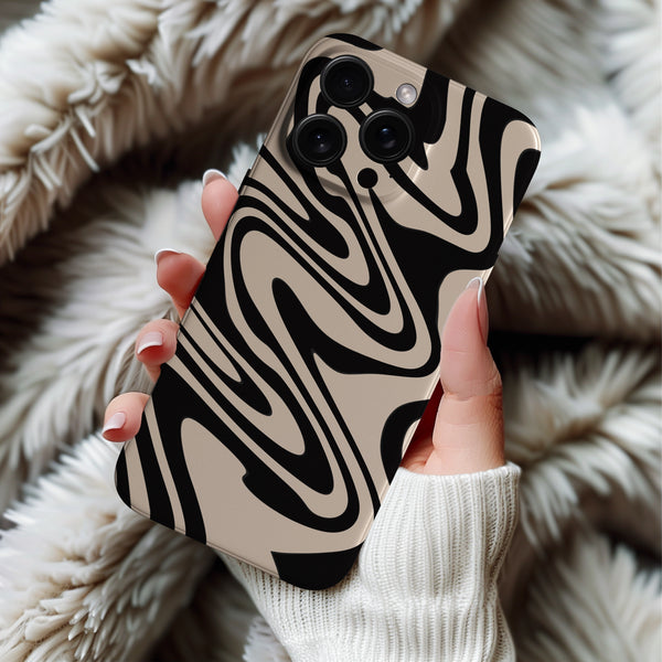 Coque iPhone Abstraite Noir & Beige