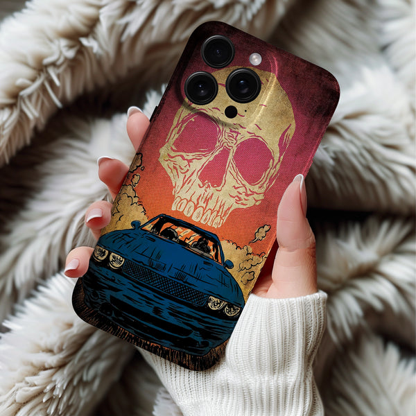 Coque iPhone Tête de Mort & Voiture Vintage