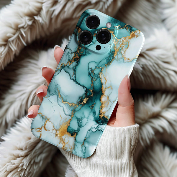 Coque iPhone Design marbré vert et or